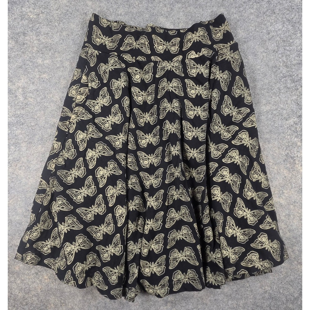 Effies Heart Black Cream Moth Butterfly Print A-Line Skirt Medium Vintage Style